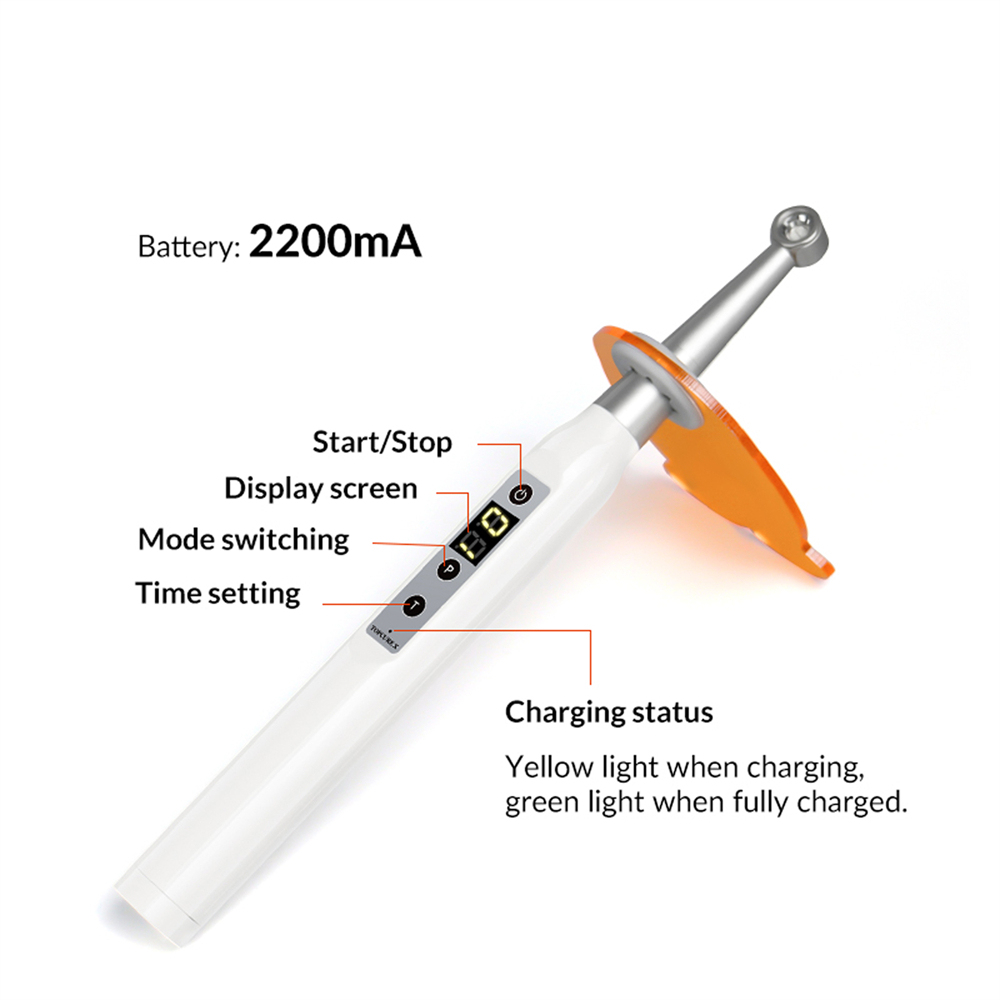 Dental 1 Second Curing Wireless LED Curing Light Lamp 2500mw/c㎡