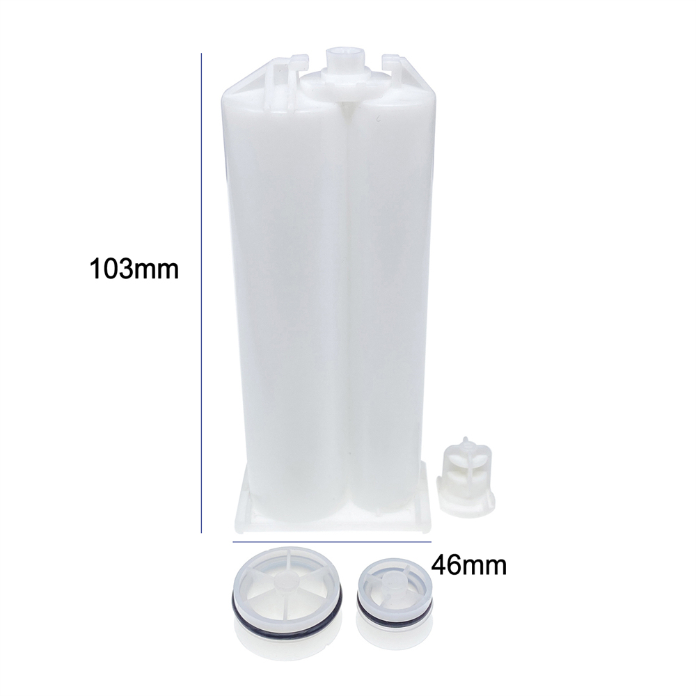 50ml 1:1/2:1 Epoxy Gun Adhesive Cartridge PP Dual Cartridge White Piston