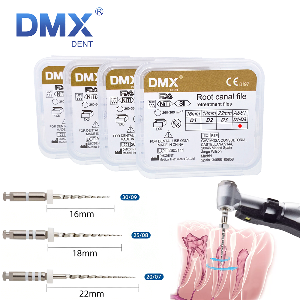 DMXDENT Dental Retreatment Engine Filling Rotary Root Canal NiTi File D1/D2/D3/D1-D3