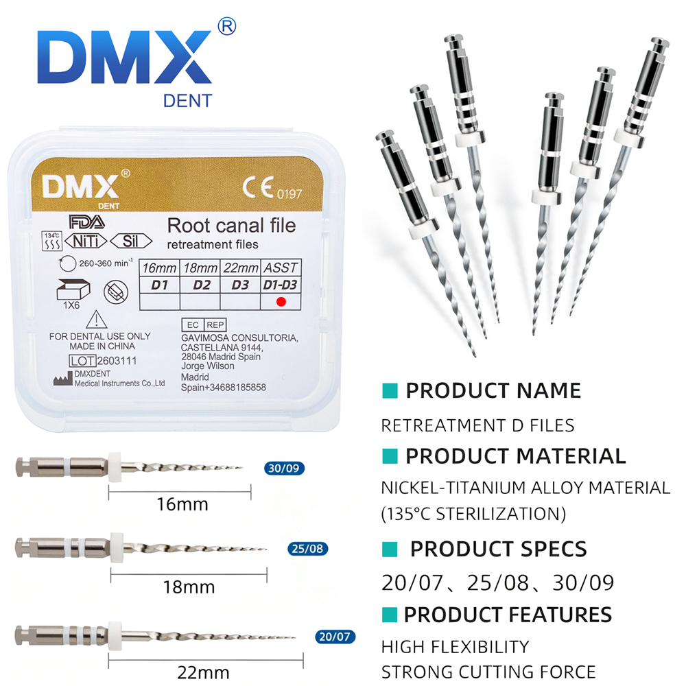 DMXDENT Dental Retreatment Engine Filling Rotary Root Canal NiTi File D1/D2/D3/D1-D3