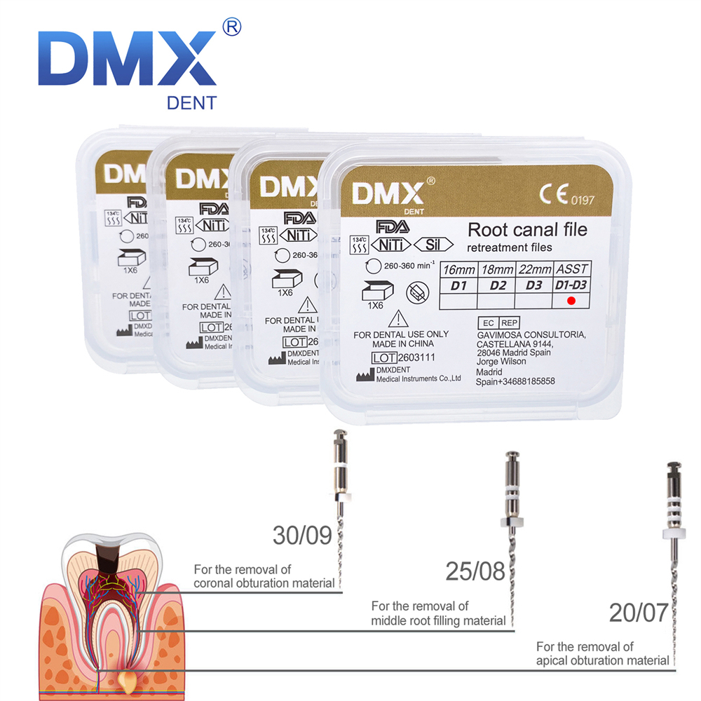 DMXDENT Dental Retreatment Engine Filling Rotary Root Canal NiTi File D1/D2/D3/D1-D3