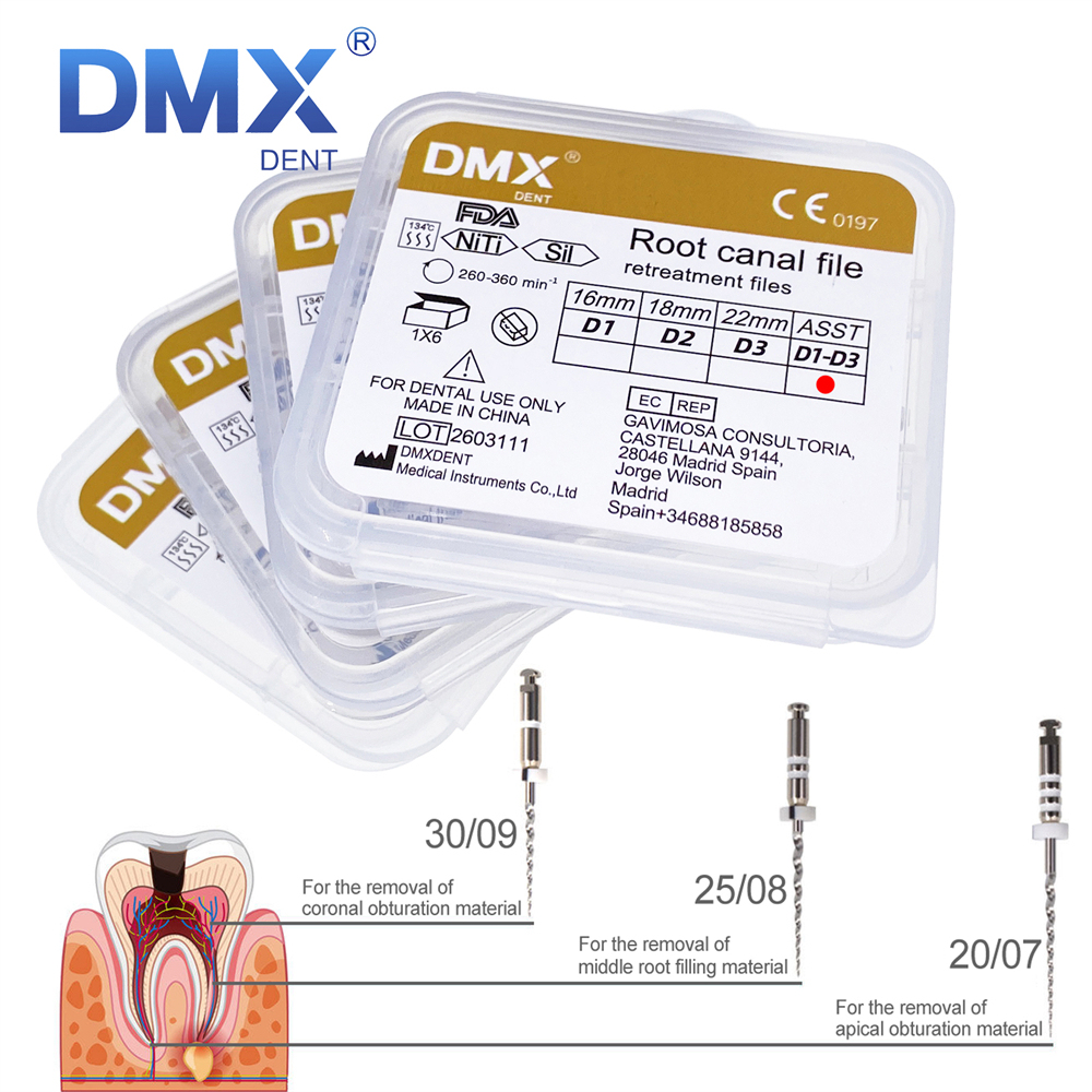 DMXDENT Dental Retreatment Engine Filling Rotary Root Canal NiTi File D1/D2/D3/D1-D3