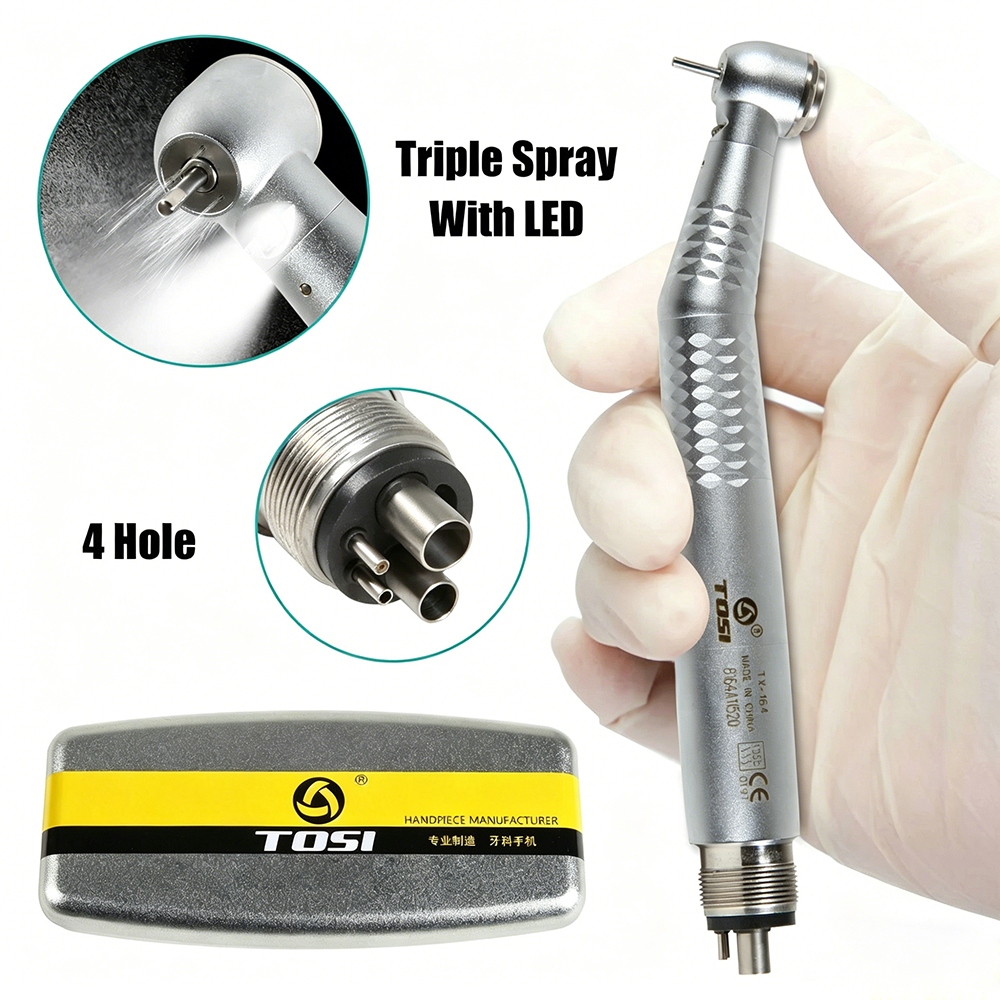 Original TOSI TX-164 Dental LED E-Generator High Speed Air Turbine Handpiece Triple spray 2/4 Holes