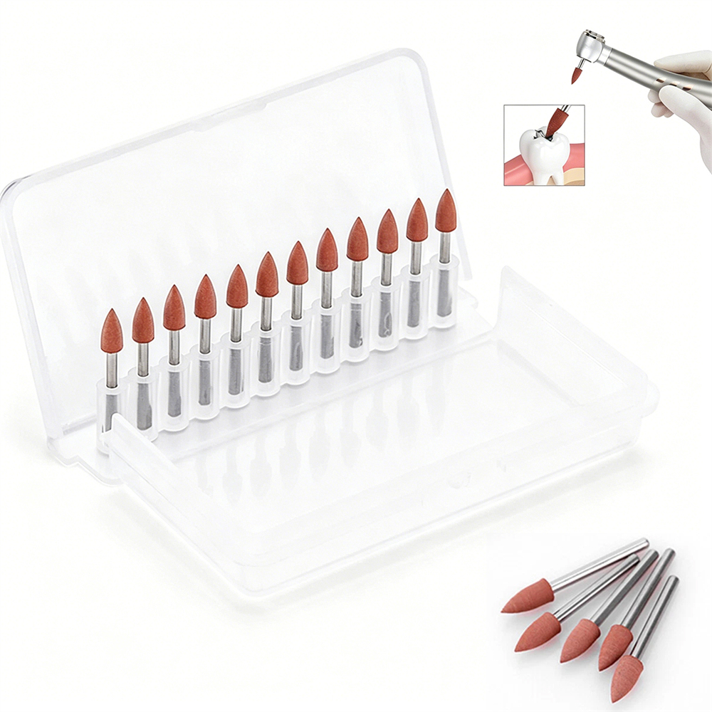 12pcs Dental Brownie Polishers Friction Grip FG Burs Mini Points 1.6mm