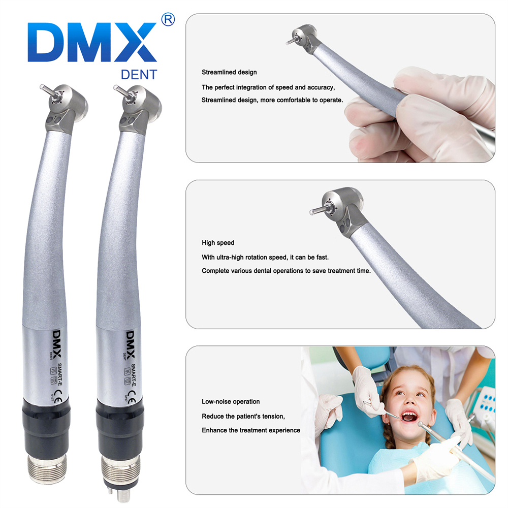DMXDENT SMART-E QD Dental LED E-generator Pediatric Mini Head High Speed Handpiece Air Turbine with Quick Coupler 2/4Hole