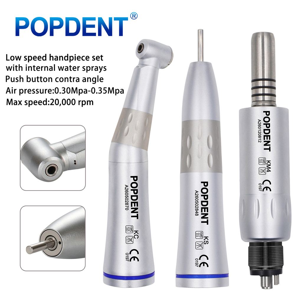 POPDENT Dental Slow Low Speed Handpiece Straight Contra Angle Air Motor 4/2Holes