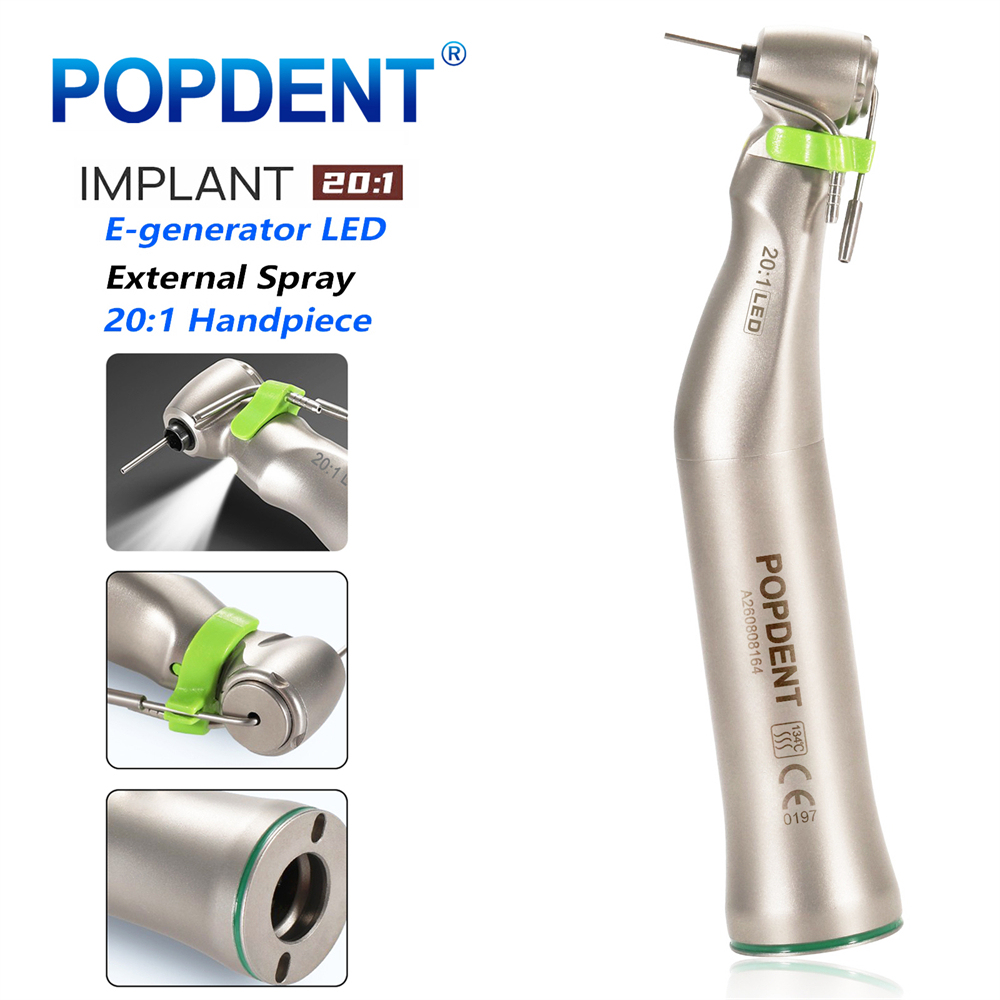 POPDENT Dental 20:1 Implant Handpiece E-generator LED Contra Angle Fit Surgical Implant Motor