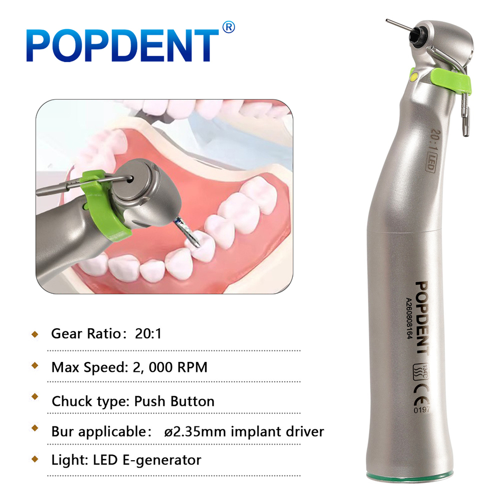 POPDENT Dental 20:1 Implant Handpiece E-generator LED Contra Angle Fit Surgical Implant Motor