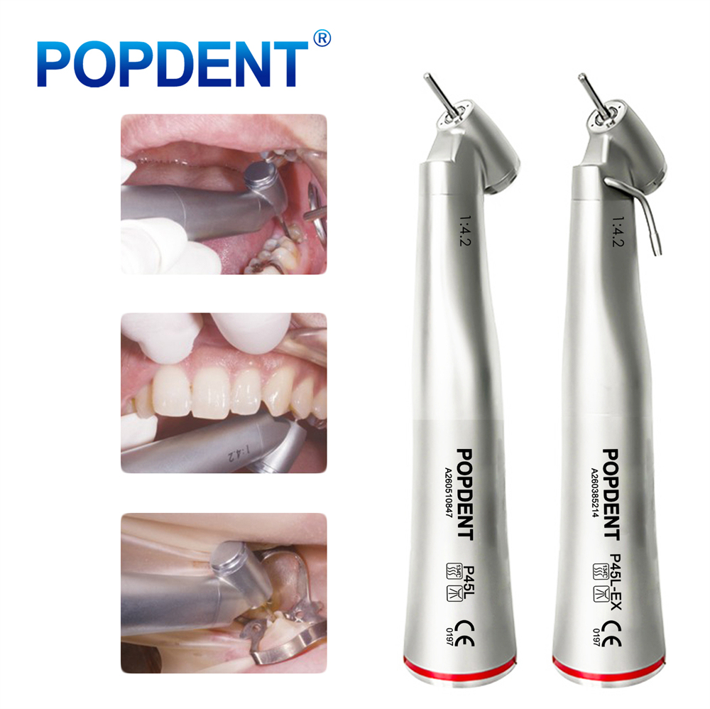 POPDENT Dental 45 Degree 1:4.2 Increasing Fiber Optic Electric Contra Angle Handpiece