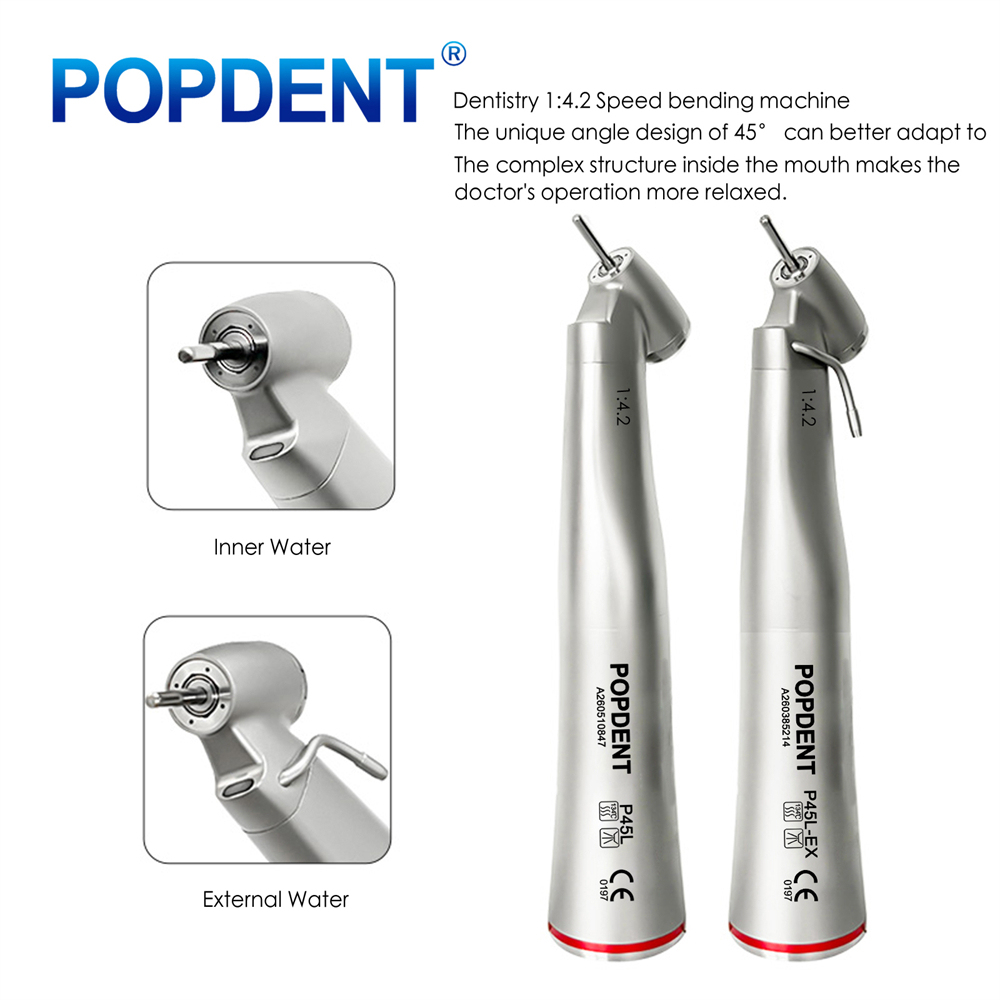POPDENT Dental 45 Degree 1:4.2 Increasing Fiber Optic Electric Contra Angle Handpiece