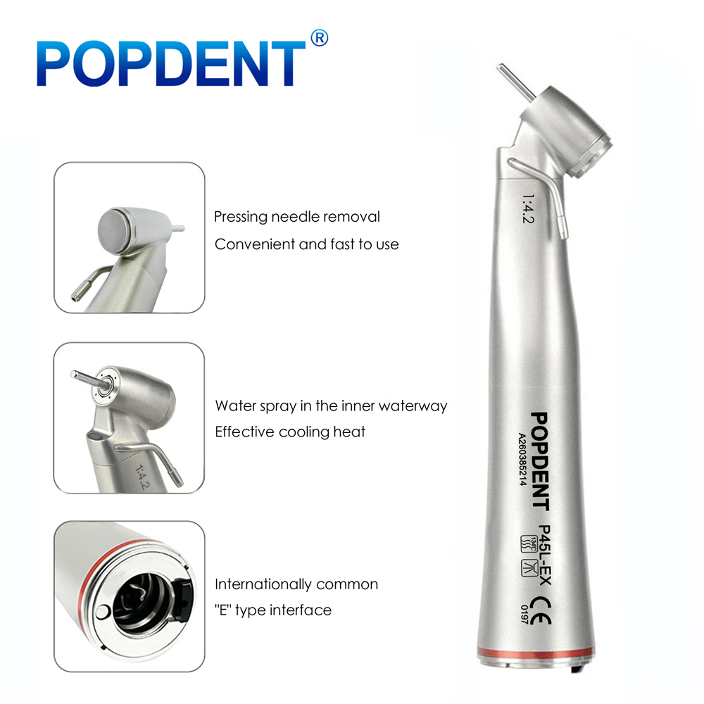 POPDENT Dental 45 Degree 1:4.2 Increasing Fiber Optic Electric Contra Angle Handpiece