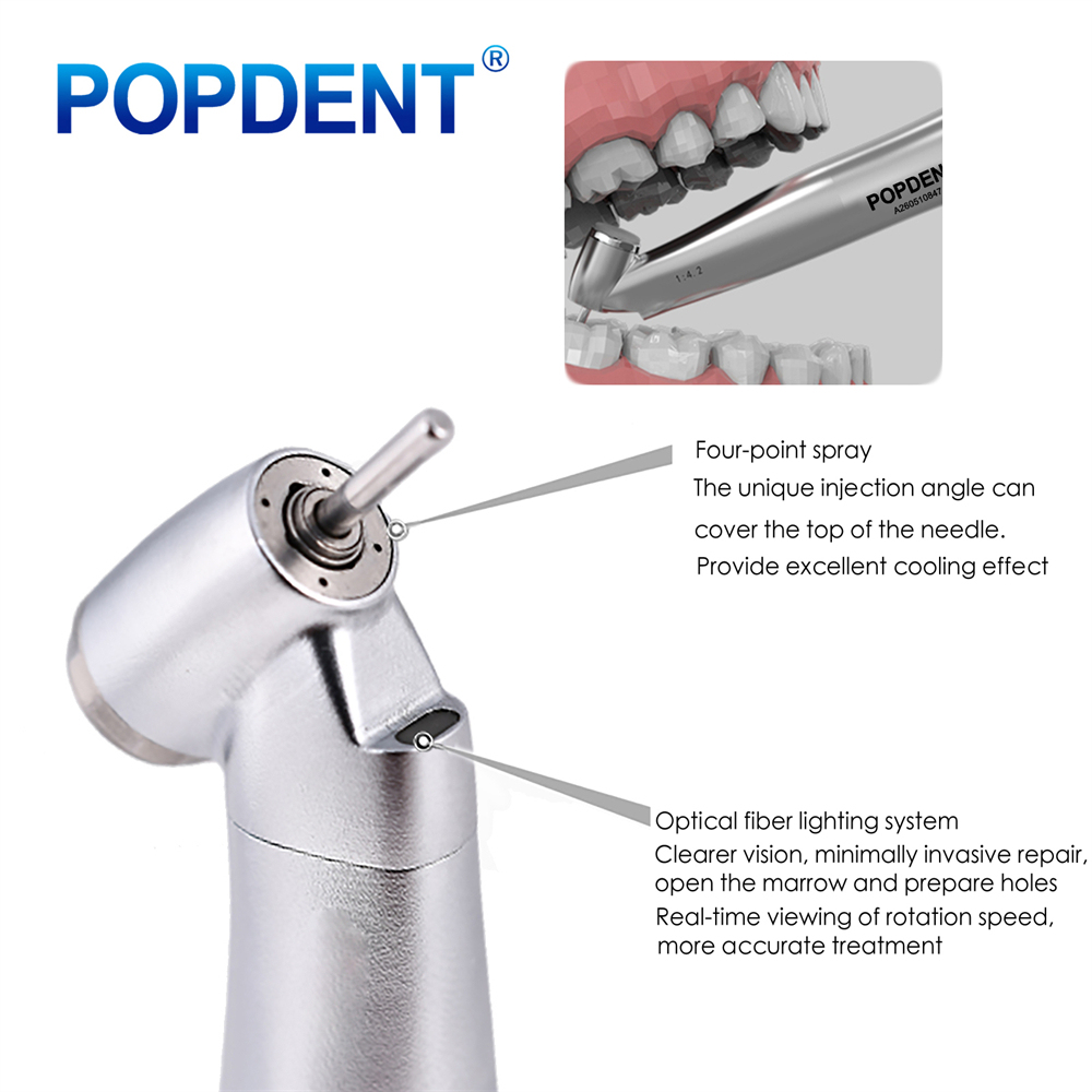 POPDENT Dental 45 Degree 1:4.2 Increasing Fiber Optic Electric Contra Angle Handpiece