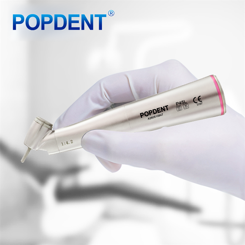 POPDENT Dental 45 Degree 1:4.2 Increasing Fiber Optic Electric Contra Angle Handpiece