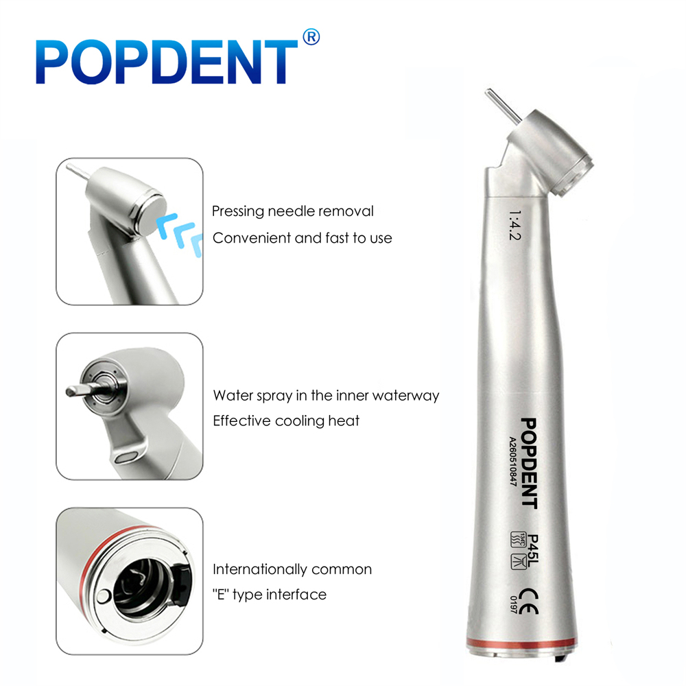 POPDENT Dental 45 Degree 1:4.2 Increasing Fiber Optic Electric Contra Angle Handpiece