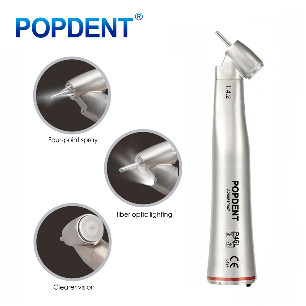 POPDENT Dental 45 Degree 1:4.2 Increasing Fiber Optic Electric Contra Angle Handpiece