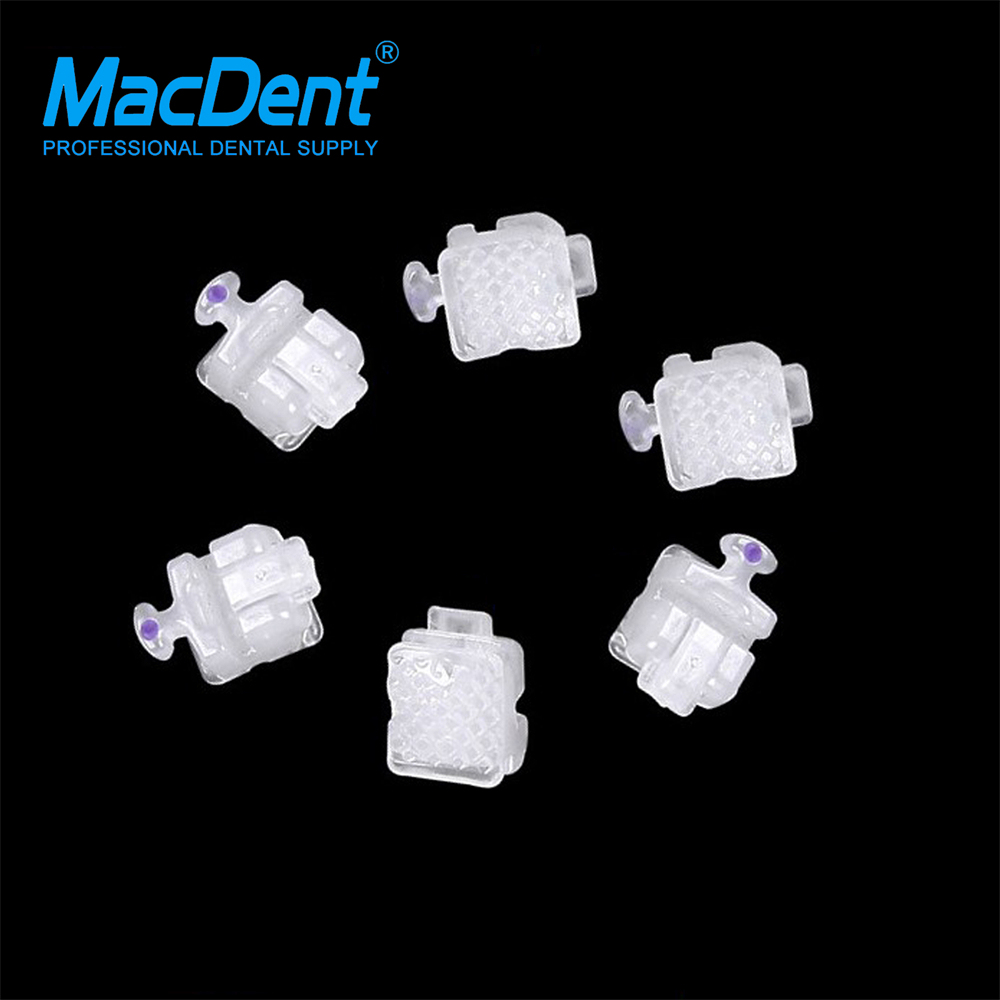 MacDent Dental Orthodontic Ceramic Self Ligating Brackets Clear MBT/ROTH 022 Hooks 345
