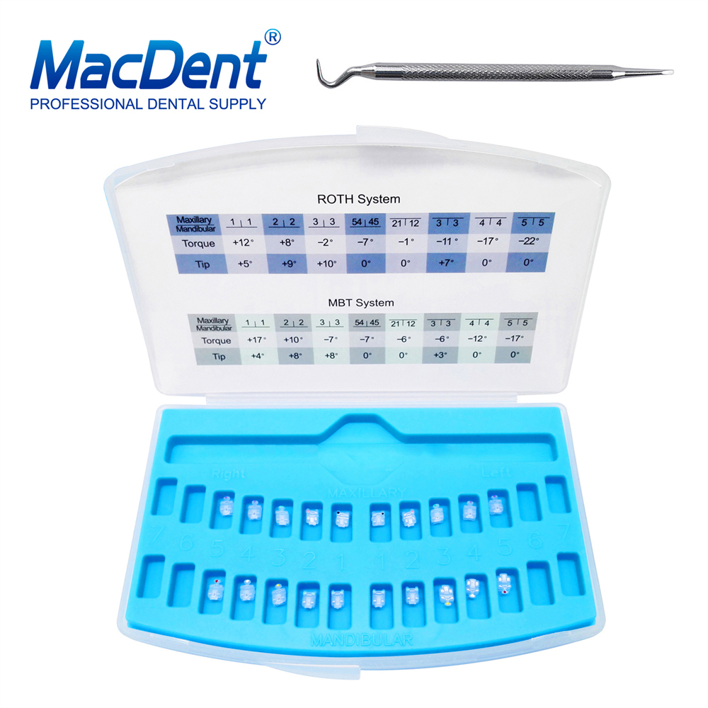 MacDent Dental Orthodontic Ceramic Self Ligating Brackets Clear MBT/ROTH 022 Hooks 345