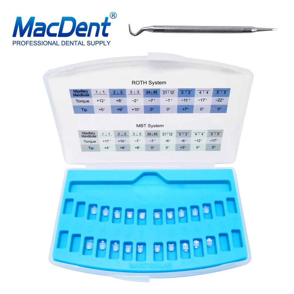 MacDent Dental Orthodontic Ceramic Self Ligating Brackets Clear MBT/ROTH 022 Hooks 345