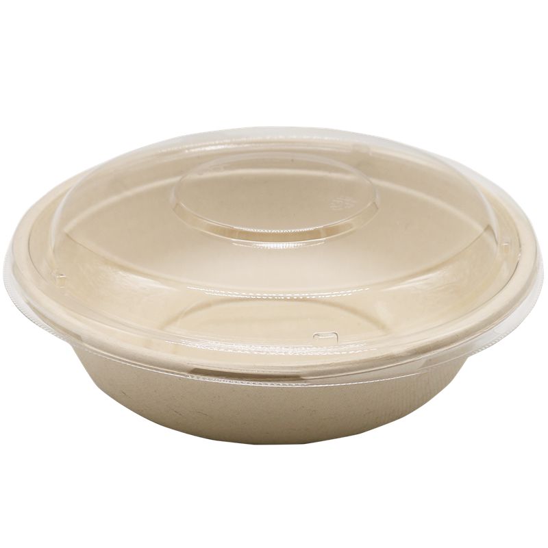 Bagasse Round Container 32oz With PET Lid 1x300pcs