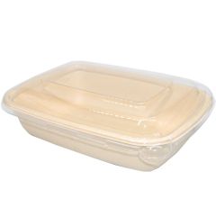 Bagasse Rectangle Container 1000ml with PET Lid 1x300