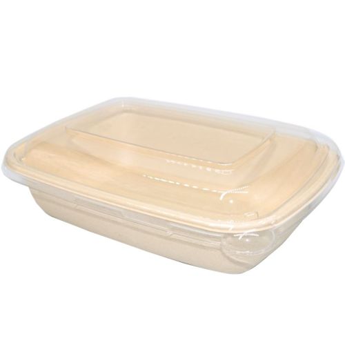 Bagasse Rectangle Container 1000ml with PET Lid 1x300