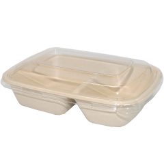 Bagasse Rectangle Container 900ml 2section with PET Lid 1X300