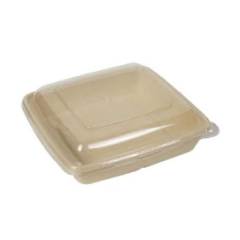 Bagasse Square Container 1000ml 3 Section With PET Lid 1x300pcs