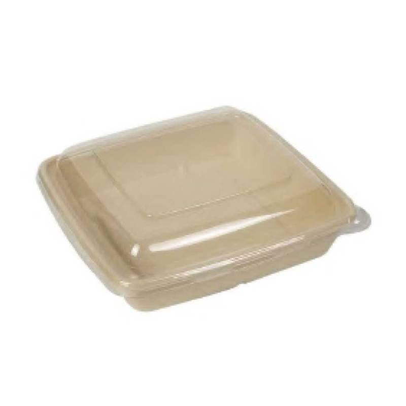 Bagasse Square Container 1000ml 3 Section With PET Lid 1x300pcs
