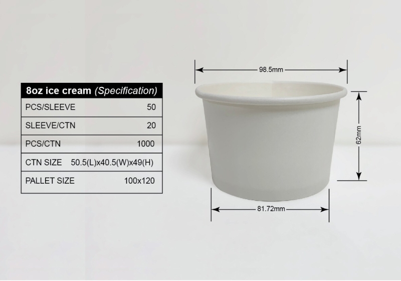 ECO Friendly Disposable 8oz White Ice Cream Paper Cup With Cover