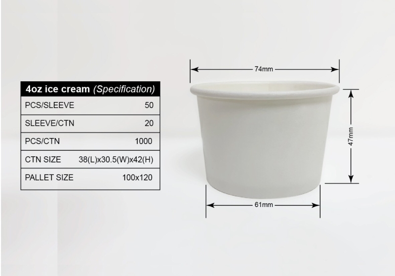 ECO Friendly Disposable 4oz White Ice Cream Paper Cup With Cover