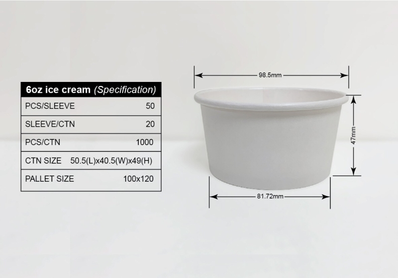ECO Friendly Disposable 6oz White Ice Cream Paper Cup With Cover