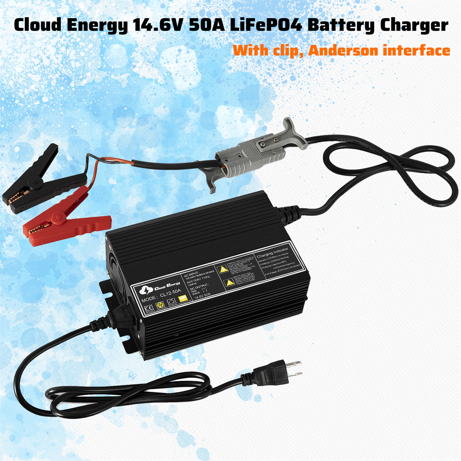 Cloudenergy 12V-50A Battery Charger Side View