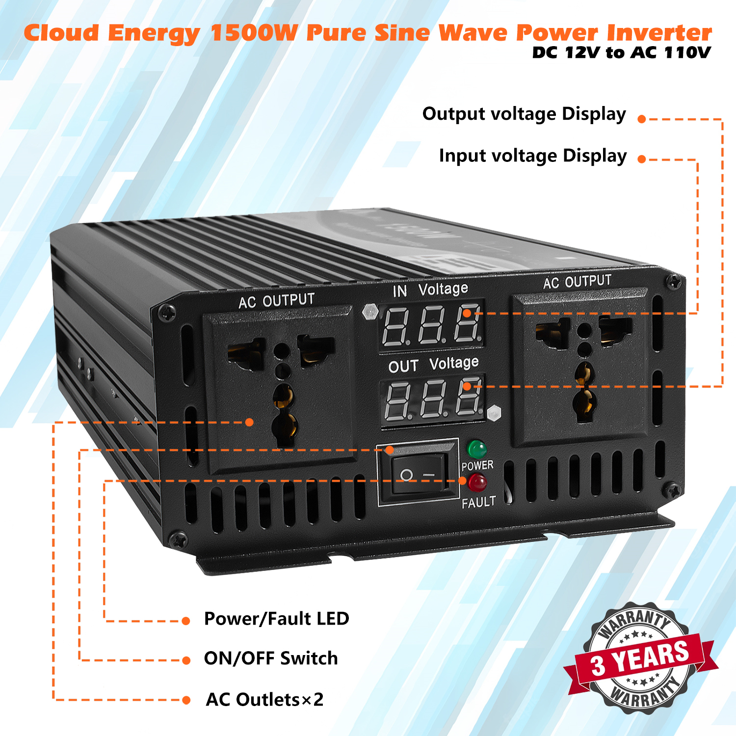 Cloudenergy 1500W Pure Sine Wave Inverter
