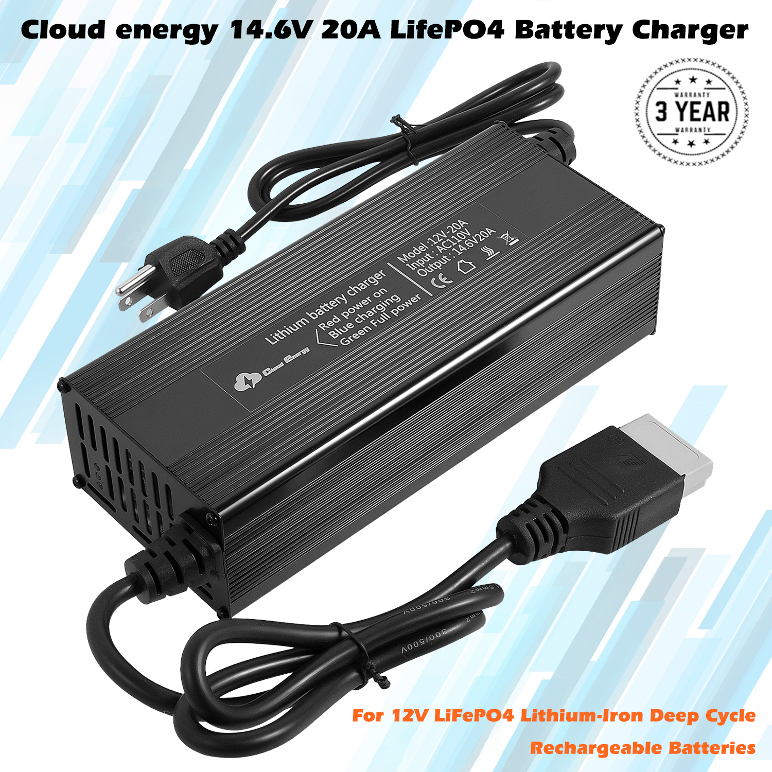 B2B Fast Charging 14.6V 20A LiFePO4 Battery Charger for 12V Batteries