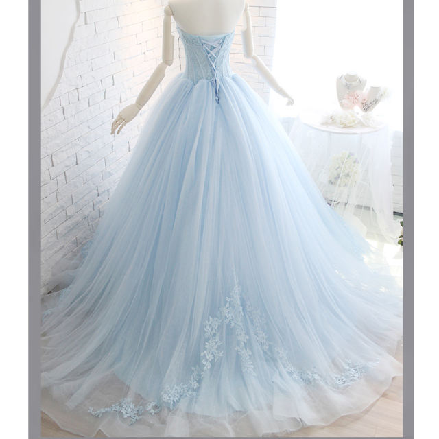 Strapless Lace Prom Dresses 2022 Vestidos De Festa Beads Blue Pink Lilac Ball Gowns Stock Custom Candy Color Dress PZ07