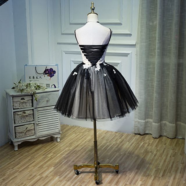 Black Short Prom Dresses Plus Size Knee Length Vestidos De Festa Puffy Spaghetti Sweetheart Lace Party Cocktail Dress 2022 CZ01