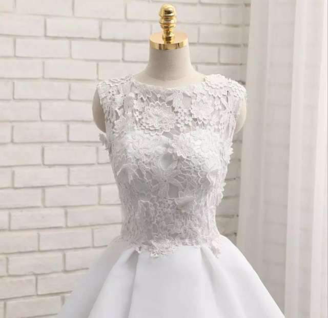 Venice Lace Satin Organza Short Style Wedding Dress Bridal Gown WZ38