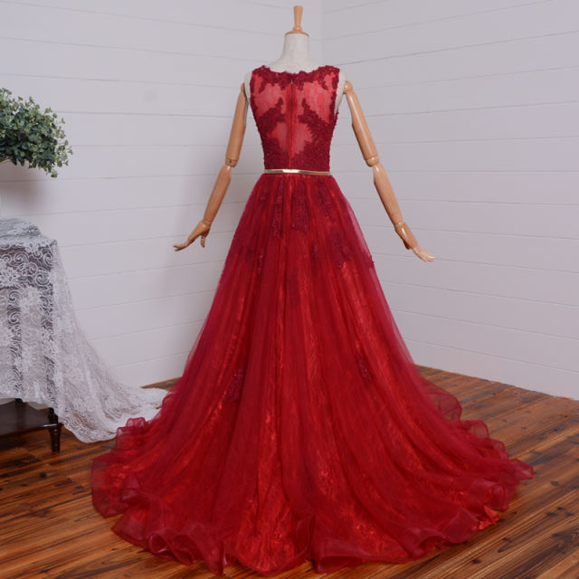 New Style Lace Prom Dresses Vestidos De Festa Lace Applique Beads Scoop Ball Gowns PZ12