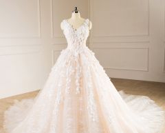 New Style Satin Tulle Lace Wedding Dress Double Straps Applique Flowers Beaded Ball Gown Bridal Dress WZ53