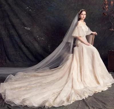 Shawl Sleeve Bridal Dresses Lace Beading Wedding Gown C230810