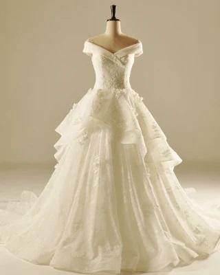 V-Neck Bridal Ball Gown Ruffles Lace Wedding Dress 2022030810