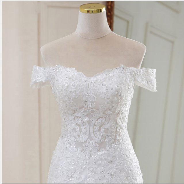 Short Sleeve Wedding Gown Bride Vestido De Noiva White Lace Mermaid Wedding Dress 2022032105