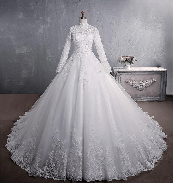 Ball Women Dress for Wedding Party Lace Muslim Wedding Long Dress Wedding Guest Dresses Formal  C23212