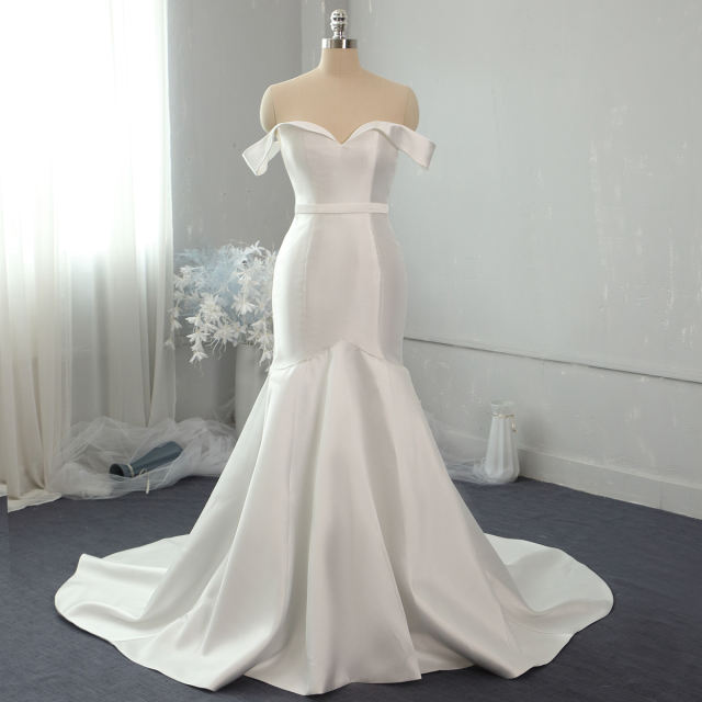 Off Shoulder Dubai Beaded Crystal Lace Sweetheart Luxury Mermaid Bridal Wedding Dress with Detachable Train C24151