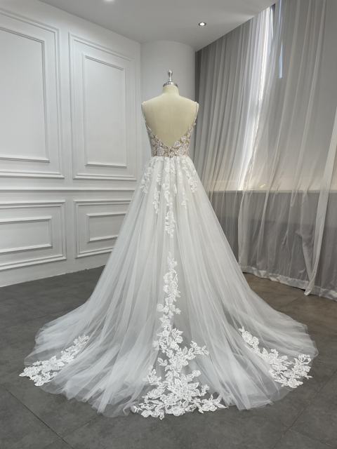 Illusion V Neckline Exquisite Beading Bridal Gown Custom Made Wedding Dresses with detachable Cape C25072