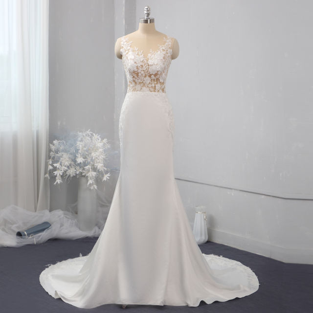 Sexy Mermaid Wedding Dresses Crepe Lace Wedding Dress Spaghetti Strap Bridal Gown Italian New Design Robe De Mariage C2620