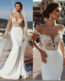 Sexy Wedding Dress A-Line Off the Shoulder Bride Sweetheart Appliques Vintage Bridal Gowns C26222