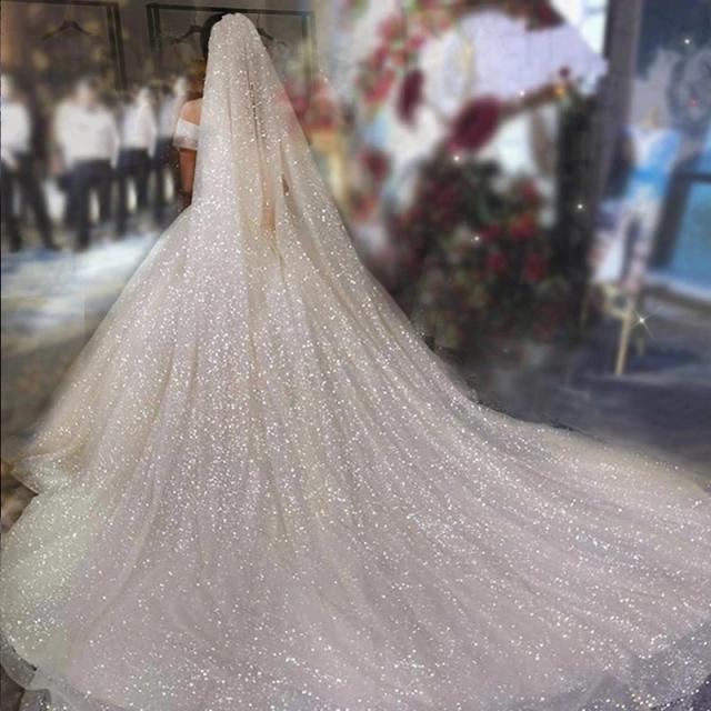 Luxury Cathedral Wedding Veil Bling Bling Bridal Veils Soft Single Tier Bridel Veil with Comb Glitters Wedding Accessories C27024