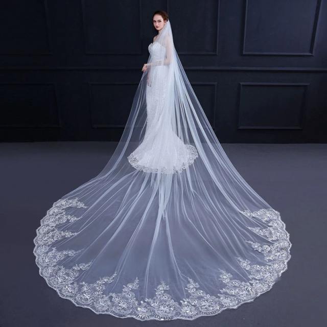 3 Meter White Ivory Wedding veil Lace Appliques Welon Novia accesorios Casamento Bridal veils with Comb Wesele C27112
