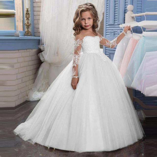Bridesmaid Custom Dress Girls Children Long Lace Princess Party Wedding Children's Dress Clothes for Teenager 10 12 Years C27151
